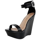 Breckelles Women's Open Toe Ankle Strap Platform Wedge Sandals
