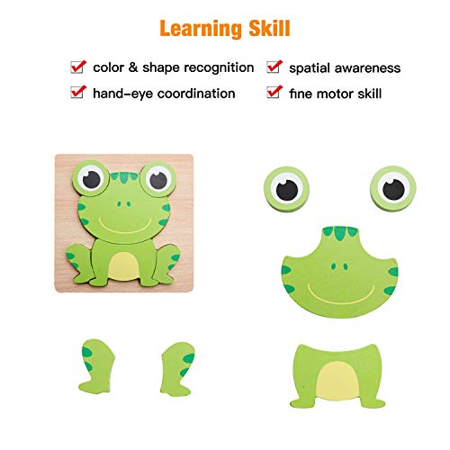 Wooden Jigsaw Puzzles, [8 Puzzles] Animal Puzzles for Toddlers Kids 1 2 3 Years Old Boys and Girls Educational Toys with 8 Animals Patterns, Vibrant - Thumbnail 5