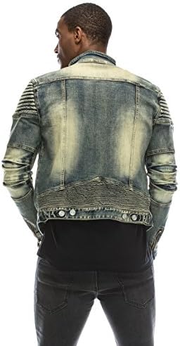 Angel Cola Men's Biker Slim Fitted Distressed Washed Denim Jacket