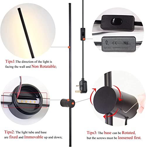 Redare Long LED Wall Light,Modern Wall Lamp,15W 100cm Warm White Black Long Strip Wall Sconce with UK Plug in Cord On/Off Switch Minimalist Linear Wall Light for Living Room,Bedroom,Hallway