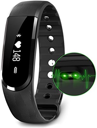 Fitness Activity Tracker, Wireless Heart Rate Band Smart Watch HR Wristband Pedometer Steps Distance Sleep Calorie Touch Screen Call Message, iPhone Android App - Black