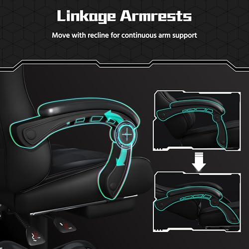Yaheetech Gaming Chair, Video Game Chair with Massage Lumbar Support and Footrest Height Adjustable Ergonomic Computer Chair with Swivel Seat and Headrest, Full Black