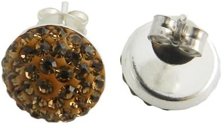 925 8MM Silver Champagne Crystal Stud Earring Jewelry