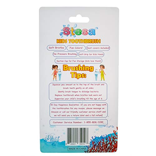 image for Stesa Kids Toothbrush - 5 Pack - Soft Bristles, BPA Free, Suction Cup 