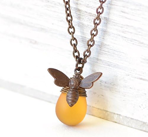 Honey Bee Matte Glass Drop Charm Necklace