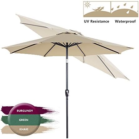 BaoChen 9-Feet Outdoor Patio Umbrella - Backyard Market Garden Parasol Table Umbrella w/o Stand with Push Button Tilt and Crank, 8 Ribs,Tan