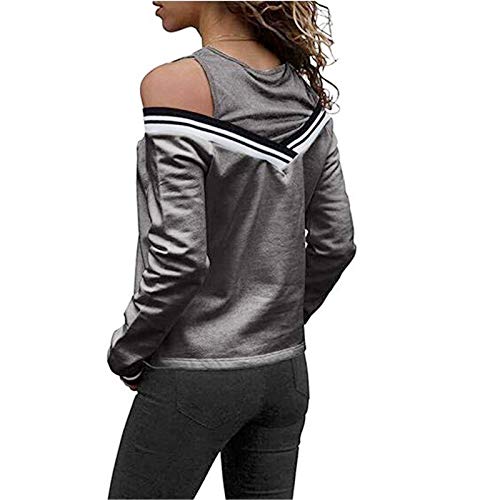 ThusFar Womens Off Shoulder Layered Look Long Sleeve T Shirts Blouses Large Grey