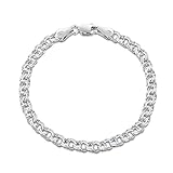 Amberta 925 Sterling Silver 4.5 mm Chunky Double Curb Chain Bracelet Size 7