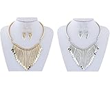 MChoice Necklace, New Luxury Womens Metal Tassels Pendant Chain Bib Necklace Earrings Jewelry Set
