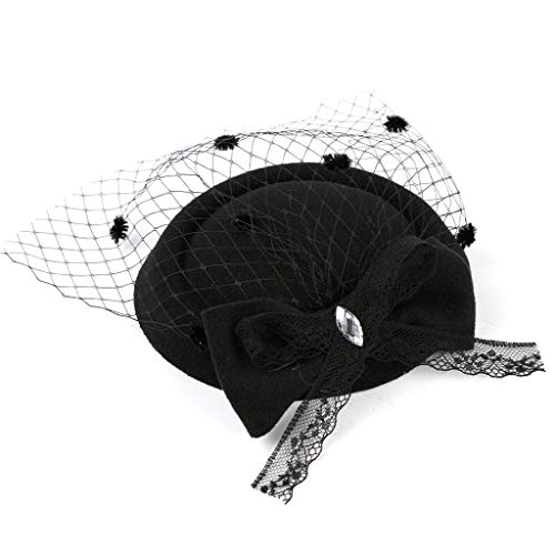 BCDshop_hairband clearance Girls Women Fashion Fascinators Tea Party Headpiece Headwear Mesh Net Beret Hat Tiara on a Hair Clip (Black) - Thumbnail 7