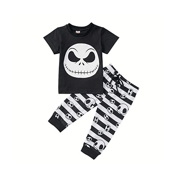 2Pcs Toddler Kids Baby Boys Girls Halloween Outfits Long Sleeve Nightmare T-Shirt Tops Skull Pants Clothes Set (18-24M…