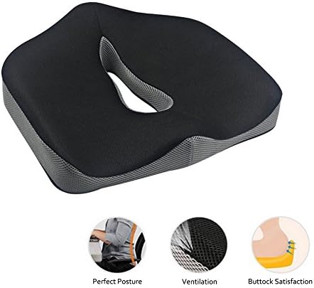 ALPHELIGANCE Comfort Orthopedic Memory Foam Office Chair and Car Seat Cushion Pillow for Back Pain and Sciatica Relief (Black and Grey)