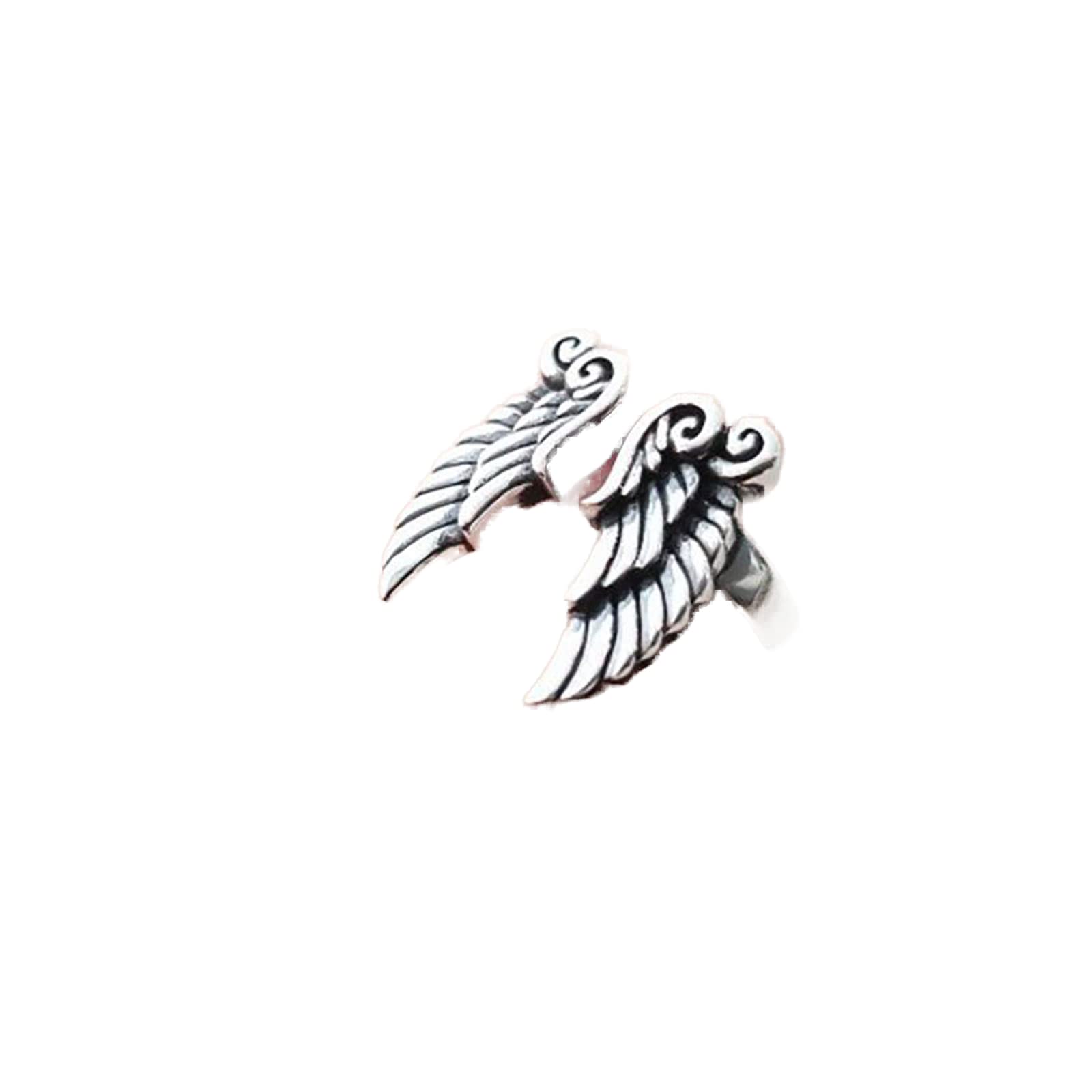 Dishowme Angel Wings Ring Vintage Crown Heart Ring Band Adjustable Knuckle Ring Jewelry for Women Girls Teens (Silver B)