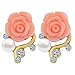 Rbenxia Girl Sweet Rose Rhinestone Pearl Eardrop Earring Stud Peach