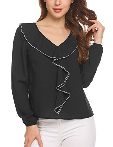 Unibelle Women's Chiffon Top Long Sleeve Ruffle Decoration Elegant Blouse