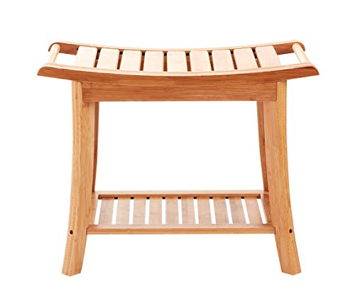 Shower Seat Bench Bathroom Spa Bath Organizer Stool with 2-Tier Storage Shelf ,Bathtub Shower Chair / Stool Easy to Clean & Quite Durable by zhuoyue