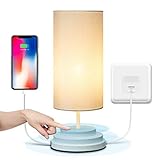 Keymit 100% Fully Dimmable Touch Bedside Lamp - NOT 3-Way DIMMABLE, BUT Fully DIMMING 0%-100% Brightness Table Lamps for Bedrooms - White 2A USB Charging Port Never Turn ON Automatically