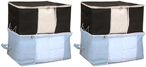 Keshav Industries Non Woven Underbed Storage Bag, Extra Large Set of 4 Pcs, Grey Black