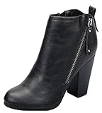 Breckelle's Women's Asymmetrical Zipper Chunky Heel Moto Bootie