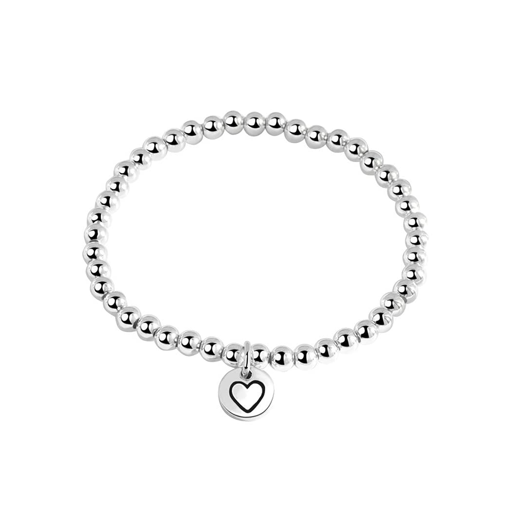 Chereda Handmade Stainless Steel Love Heart Bracelet For Women Girls Elastic Adjustable Beads Chain Love Pendant Statement Jewelry