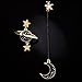 GooNight Asymmetrical droop Black Moon and Star Dangle Earrings Gold Plated Cubic Zirconia Sterling Silver Jewelry for Women