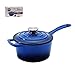 Hamilton Beach Enameled Cast Iron Sauce Pan 2-Quart Blue, Black Enamel coating, Pot For Stove top and Oven Cooking, Even Heat Distribution, Safe Up to 400 Degrees, Durable