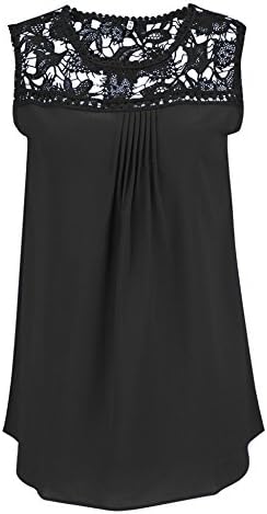 Women's Sleeveless Hollow Out Chiffon Plus Size Lace Crochet Top Shirt(Black_M)