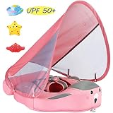 Mambobaby Float with Canopy and Tail New Upgraded Non-Inflatable Baby Pool Float Mambo Float Swim Trainer Solid Infant Swim Float Adjustable Pearl Foam Baby Swim Ring
