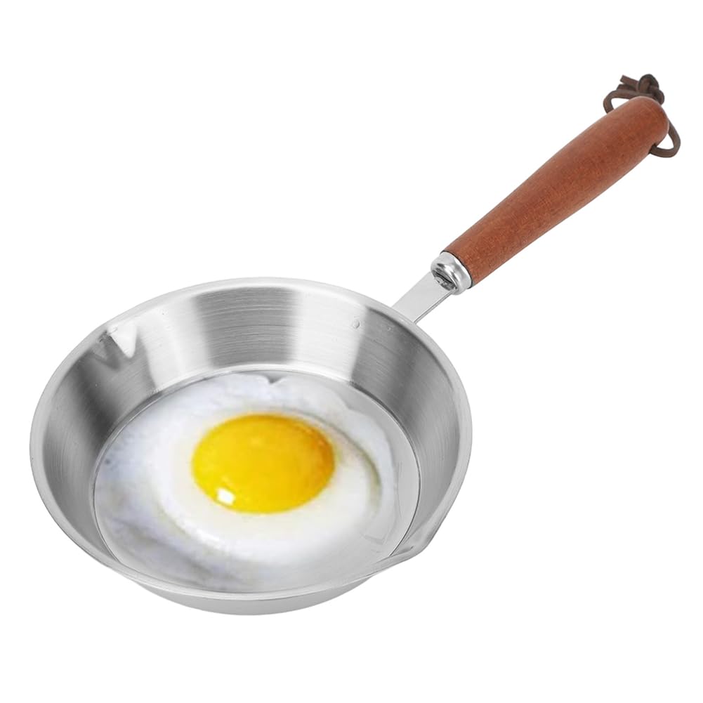 Compact 6.3-inch Stainless Steel Egg Fry Pan with Ergonomic Wood Handle – Induction-, Non-Warping Cookware for Small-Batch Cooking