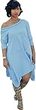 Women Boho Off Shoulder Casual Long sleeve Loose Short Maxi dress Plus Size (2XL)