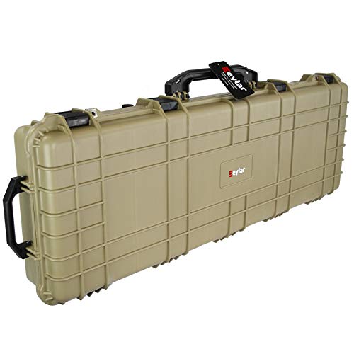 Eylar 44 Inch Protective Roller Tactical Rifle Hard Case with Foam, Mil-Spec Waterproof & Crushproof, Two Rifles Or Multiple Guns, Pressure Valve with TSA Approved Lockable Fittings Tan
