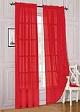 MONAGIFTS 2 PANELS RED Sheer Voile Window Panel curtains 59