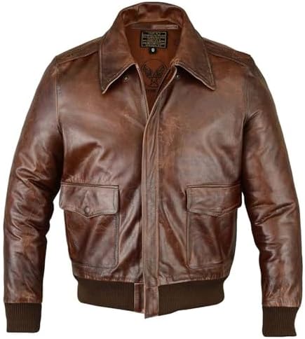 Men A-2 Real Goatskin Leather Pilot Flying Jacket Aviator Bomber