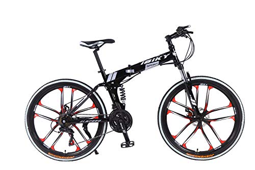 ibiky 26″ MTB Folding Dual Suspension 21 Speed Gears Mountain Bike (Black)