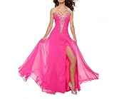 Dearta Women's Sheath Sweetheart Sweep Train Chiffon Prom Dresses US 6 Pink