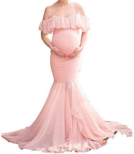 Baby Shower Gowns Womens Mermaid Off Shoulder Chiffon Maternity Dress for Photoshoot Dress