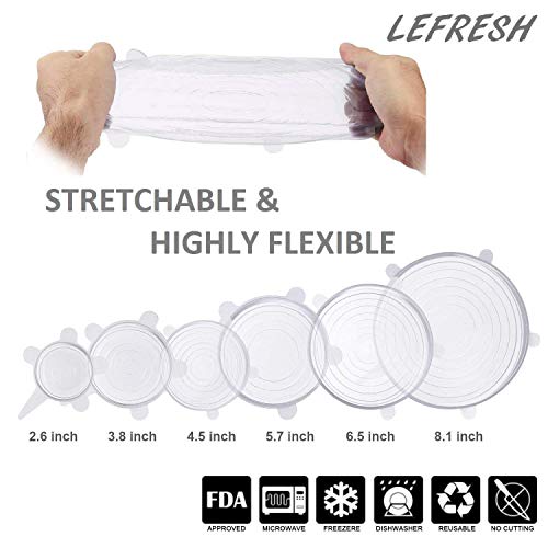 Set of 6 reusable elastic Silicone Stretch lids for pyrex glass plastic storage containers bowls food huggers covers replace cling wrap environment friendly seal dispenser for fresh fruits avocado veg