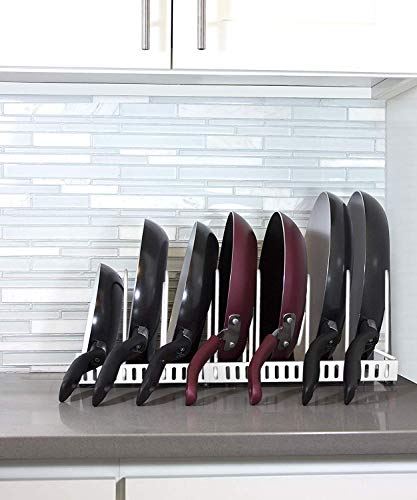 Expandable Pan Pot Lid Organizer Rack，Can Be Extended to 22.25", Total 7 Adjustable Compartments, Kitchen Cabinet Pantry and Bakeware Organizer Rack Holder - Thumbnail 6