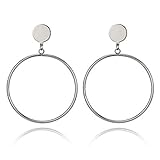 Cyntan Statement Large Hoop Dangle Drop Earrings For Women Girls Gold Tone (Silver # 1)