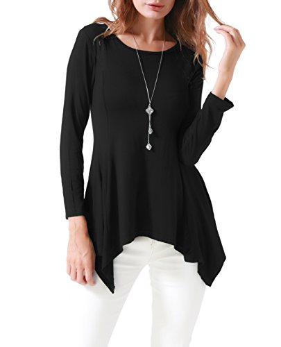 Invug Women Long Sleeve Zigzag Skirted Hem Casual Soft Stretchy Blouse T Shirt Black XL - Thumbnail 3