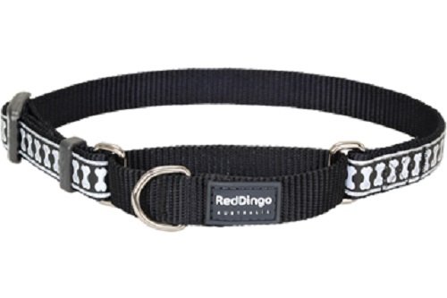 Red Dingo Martingale Reflective Bones 15mm Choke Collar, Black, Small/Medium