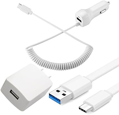 Type C Charger kits, Impowely 3-in-1 USB Wall Charger and USB-C Vehicle Ultra Rapid Car Charger Adapter with USB C 3.1 Cable Kit (White)