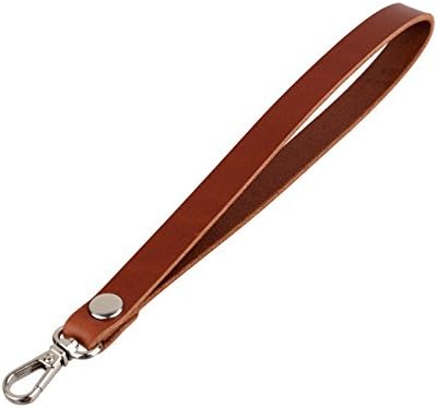 Genuine Leather Wrist Hand Strap Swivel Trigger Clip Snap Lobster Claw Clasp Handmade Key Ring Fob Lanyard (Brown-Silver)