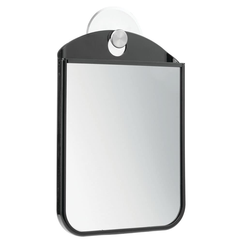 mDesign Fogless Shower Mirror - Suction-Cup Mounted Bathroom Mirror for Shaving and Makeup - Matte Silver/Black