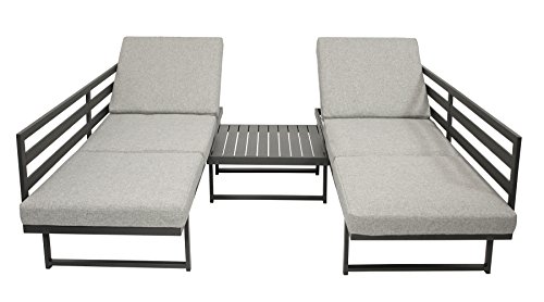 DEGAMO Loungeset Bogota aus Aluminium, 2X Sofa 210cm mit Liegefunktion, 1x Loungetisch 70x70cm, matt-grau beschichtet – Bild 5