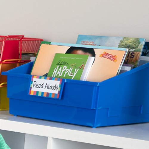 Really Good Stuff Large Plastic Book Organizer Bins, Dividers, Built-in Label Holder, 13.5" by 13.5" by 7.75" (Set of 4, Primary Colors) - For Picture Books, Large Reference Books in Classroom or Home - Thumbnail 3