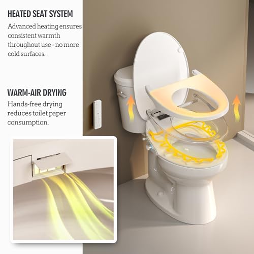 WLJBIDET Bidet Toilet Seat with Remote Control, Electronic Heated Bidet Seat with Adjustable Warm Water and Pressure, Warm Air Drying, Display Screen, Night Light, Slow Closed Toilet Lid, Elongated