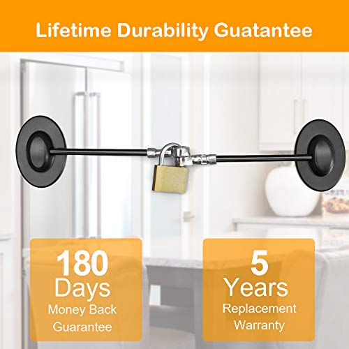 Refrigerator Lock, Fridge Lock with Keys and Padlock, Freezer Lock with Strong 3M Adhesives, Heavy-duty Aircraft Cable, provides 500lbs Resistive Force, Black Refrigerator Locks for Children - Thumbnail 6
