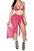 Kisscy Women's Halter Neck Cut Out Swimwear with Mesh Maxi Skirt Rose Red L