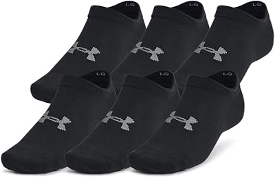 UA Essential No Show 6pk Calcetines invisibles unisex, calcetines transpirables con tecnología antiolor, color negro/negro/gris brezo